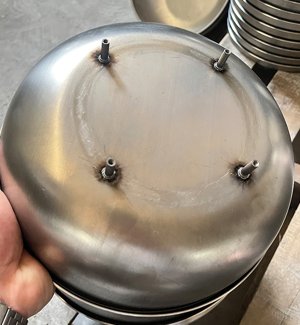 Home appliances and kitchenware metal housing assembly with CD stud welder